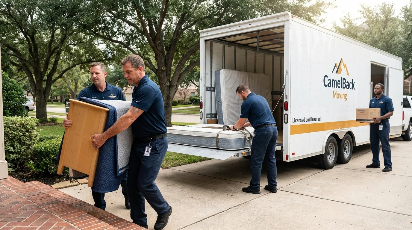Crew loading residential truck for cross-state move from Santa Clara, CA