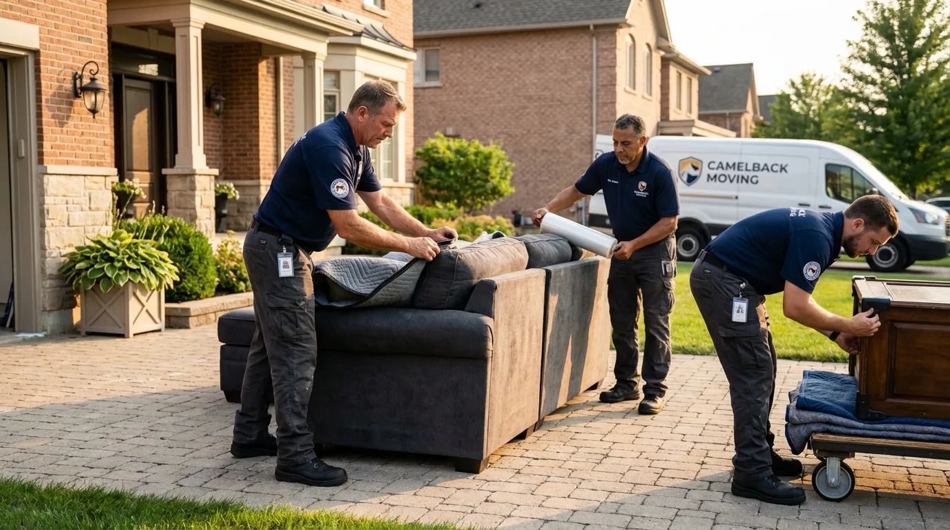 Large estate moving crew wrapping furniture in Santa Clara, CA
